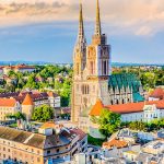 Aerial view on cathedral in Zagreb city, capital town of Croatia, european landmarks.
